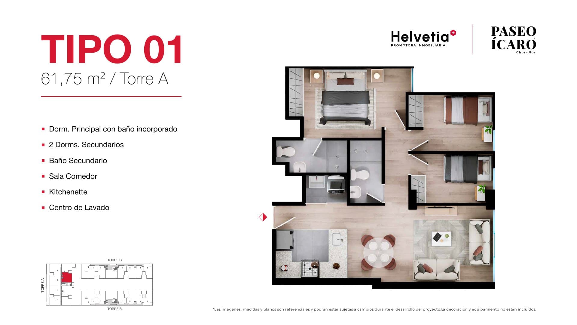 Tipo 01 · Torre A · 61,75 m²